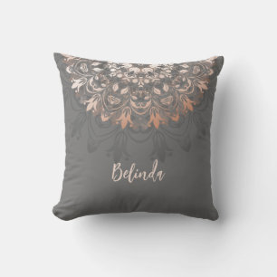 Rose Gold Gray Floral Mandala Monogram Kissen