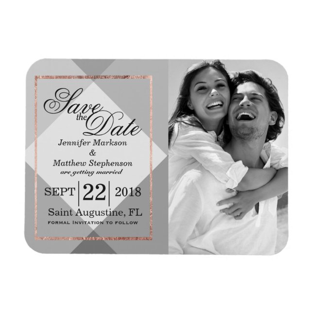 Rose Gold Gray Geo Speichern Sie die Datumsmagnete Magnet (Horizontal)