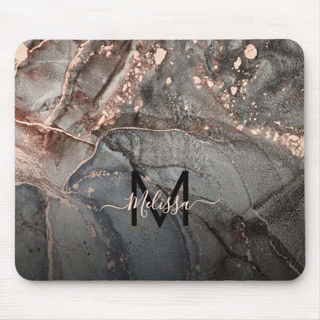 Rose Gold Gray Ink Marble Monogram  Mousepad (Vorne)