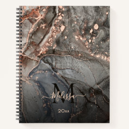 Rose Gold Gray Ink Marble Monogram Notizbuch