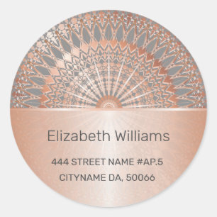 Rose Gold Gray Mandala Address Label Runder Aufkleber