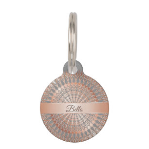 Rose Gold Gray Mandala Dog's Name Your Adress Haustiermarke