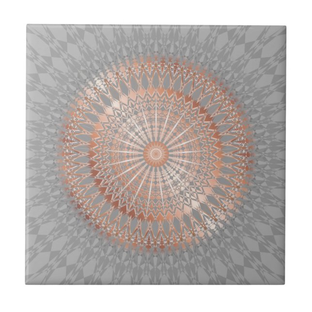 Rose Gold Gray Mandala Fliese (Vorderseite)