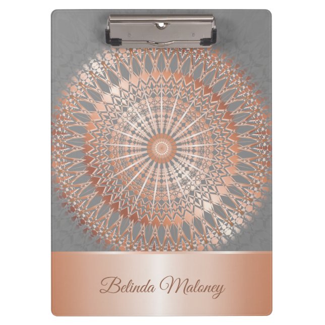 Rose Gold Gray Mandala Klemmbrett (Vorderseite)