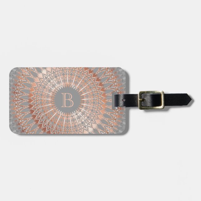 Rose Gold Gray Mandala Monogram Gepäckanhänger (Vorderseite horizontal)