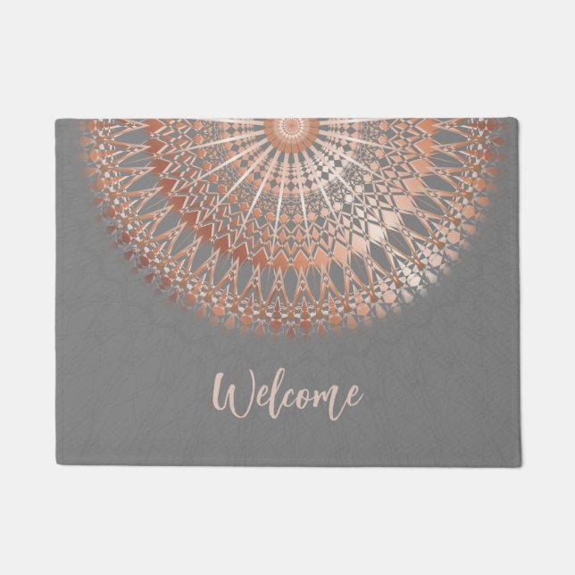 Rose Gold Gray Mandala Willkommen Fußmatte (Vorderseite)