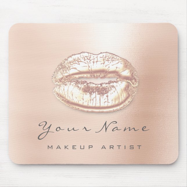 Rose Gold Gray Metallic Name Makeup Lips Kiss Mousepad (Vorne)
