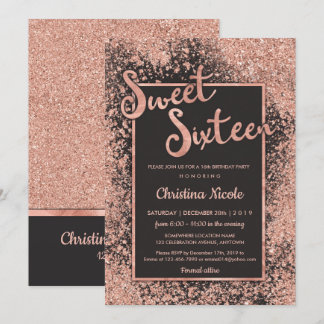 Rose Gold Gray Sweet 16, Trendy Glitzer Einladung