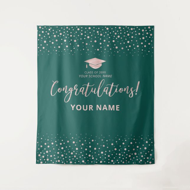 Rose Gold Green Congratulation Abschluss Tapestory Wandteppich (Vorderseite)