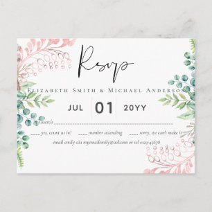 Rose Gold Greenerity Wedding RSVP MENU Postkarte