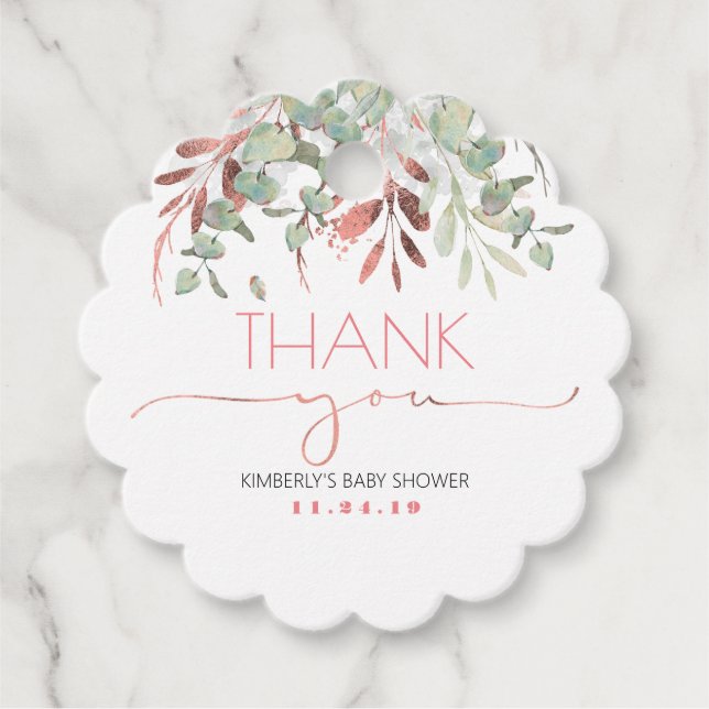 Rose Gold Greenery Baby Dusche Vielen Dank Geschenkanhänger (Vorderseite)