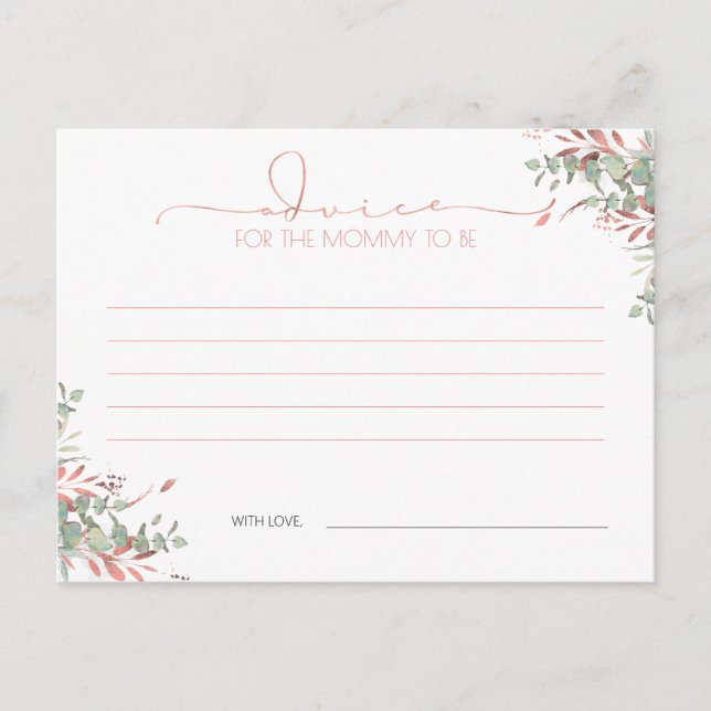 Rose Gold Greenery Baby Shower Advice Card Postkarte (Vorderseite)