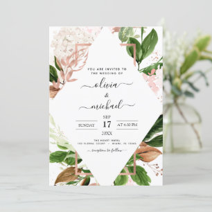 Rose Gold Greenery Geometric Wedding Einladung