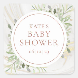 Rose Gold  Grünzeug Wasserfarbe Babyparty Quadratischer Aufkleber