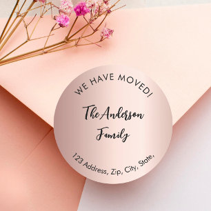 Rose Gold haben wir neue Adresse verschoben Runder Aufkleber