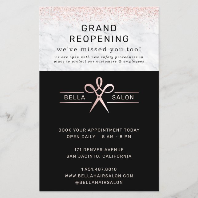 Rose Gold Hair Salon Grand Wiedereröffnung Covid S Flyer (Vorne)