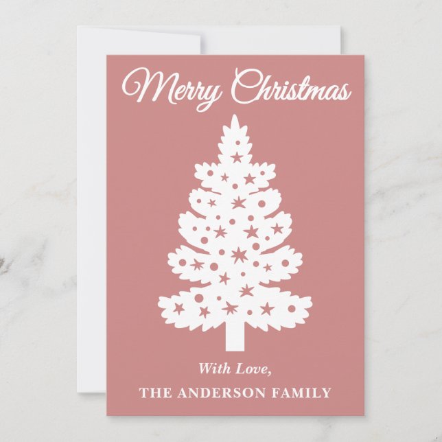 Rose Gold handgeschriebene Script Weihnachtsbaum Feiertagskarte (Vorderseite)