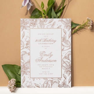 Rose Gold Handgezeichnete Blütenblätter Geburtstag Folieneinladung