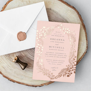 Rose Gold Handgezeichneter Farn Eukalyptus Hochzei Folieneinladung