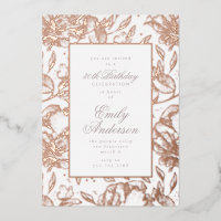 Rose Gold handgezogene Blüte Birthday Foil Invitat