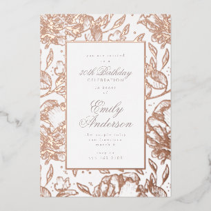 Rose Gold handgezogene Blüte Birthday Foil Invitat Folieneinladung