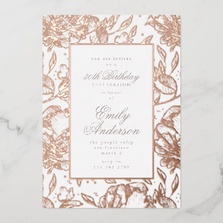 Rose Gold handgezogene Blüte Birthday Foil Invitat Folieneinladung