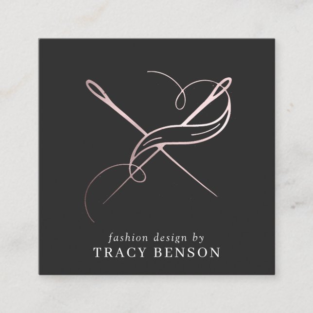 Rose Gold Handmade | Nadel und Thread Quadratische Visitenkarte (Vorderseite)