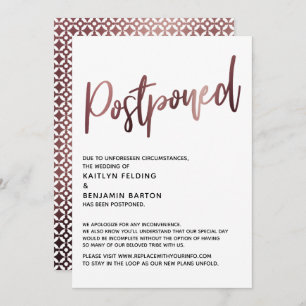 Rose Gold Handwriting - Hochzeitskarte verschoben Einladung