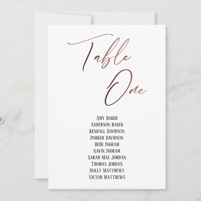 Rose Gold Handwriting Table One Seekartenkarte (Vorderseite)