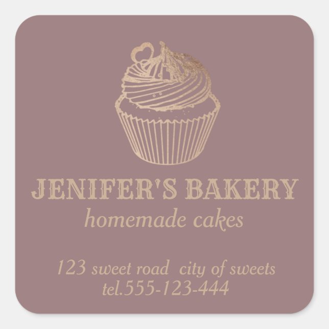 Rose Gold, hausgemachte Kuchen und Süßigkeiten Quadratischer Aufkleber (Vorderseite)