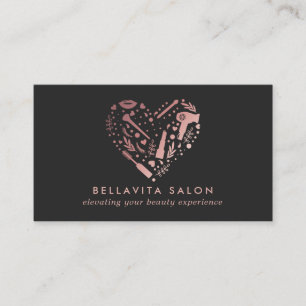 Rose Gold Heart Hair Stylist Salon Visitenkarte