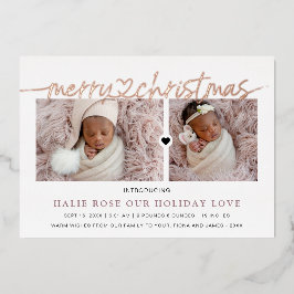 Rose Gold Heart Linked Frohe Weihnachts-Fotos Folien Feiertagskarte