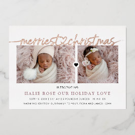 Rose Gold Heart Linked Merriest Weihnachts-Fotos Folien Feiertagskarte