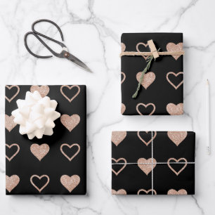 Rose Gold Heart Pattern Wedding Geschenkpapier Set