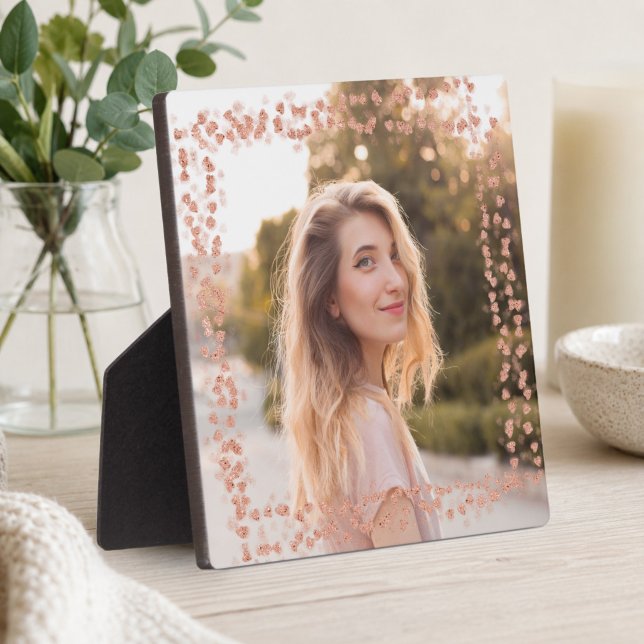 Rose Gold Hearts Border Foto Fotoplatte (Rose Gold Hearts Border Photo Plaque)