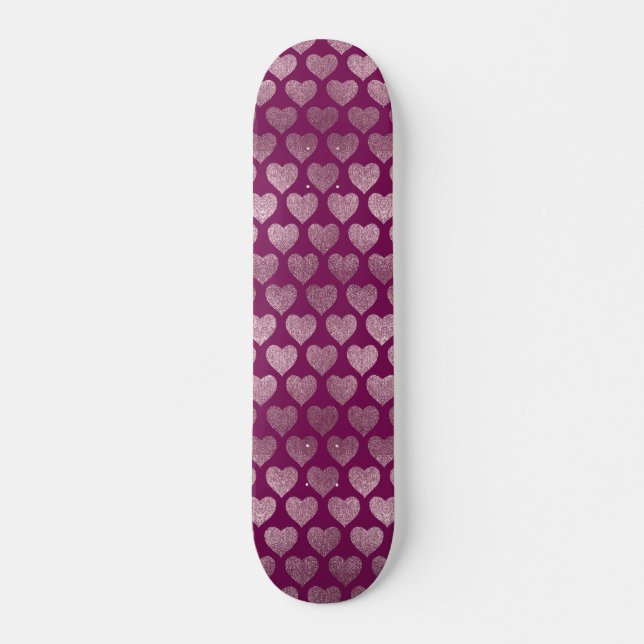 Rose Gold Hearts Glitzer Muster Skateboard (Vorne)