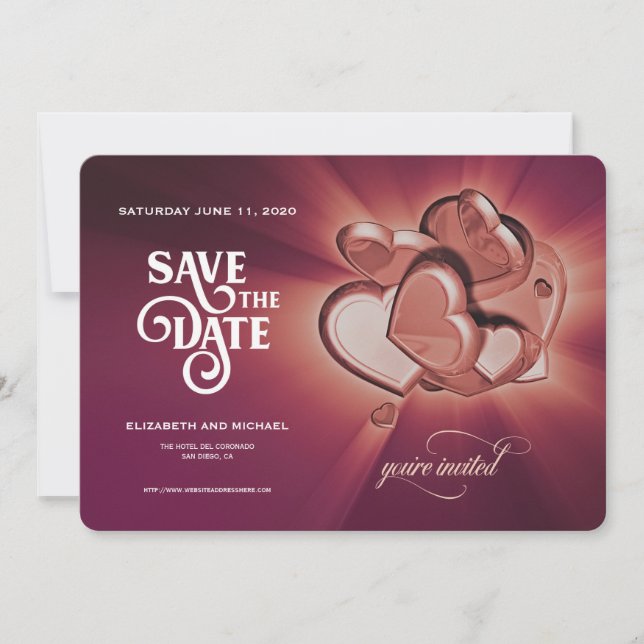 Rose Gold Hearts Save the Date (Version 3) (Vorderseite)