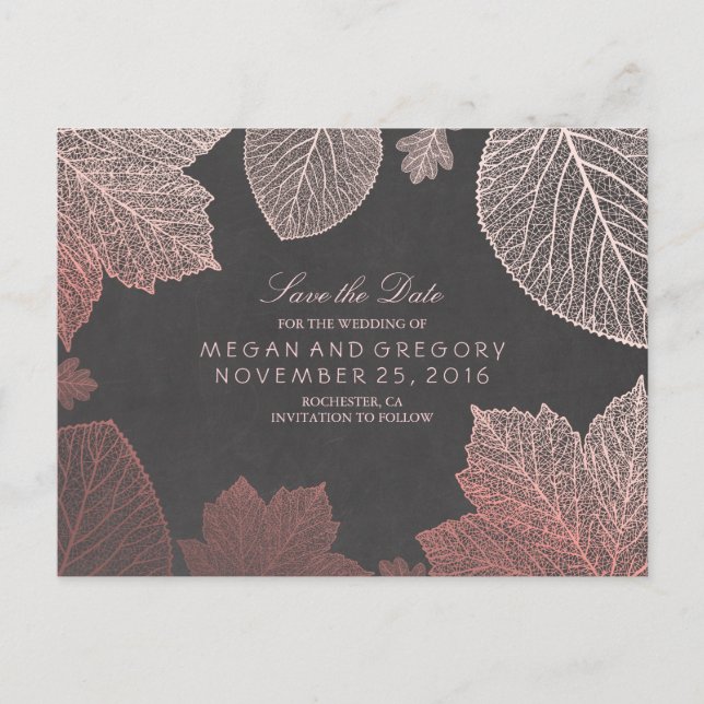 Rose Gold Herbstlaub Elegant Save the Date Ankündigungspostkarte (Vorderseite)