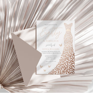Rose Gold Herz Kleid 80. Geburtstagsfeier Echt Folieneinladung