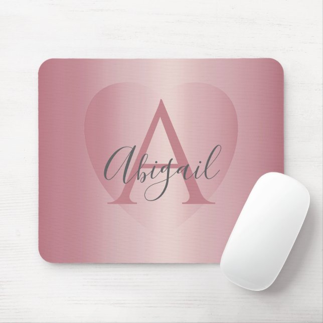 Rose Gold Herz Monogramm   Mousepad (Mit Mouse)