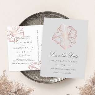 Rose Gold Hibiskus Blume Hochzeit speichern Sie da Ankündigungspostkarte