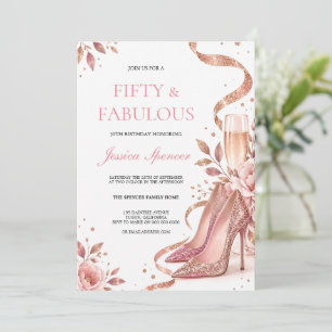 Rose Gold High Heels Champagner Floral Geburtstag Einladung