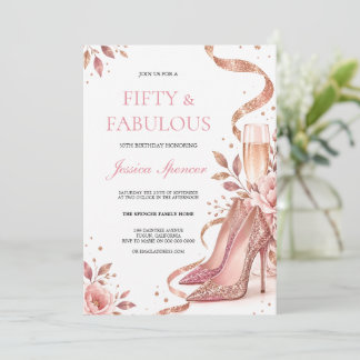 Rose Gold High Heels Champagner Floral Geburtstag Einladung