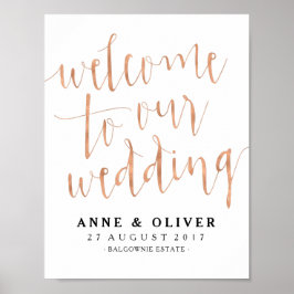 Rose Gold Hochzeit Begrüßungszeichen rustikal Poster