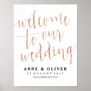 Rose Gold Hochzeit Begrüßungszeichen rustikal Poster