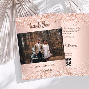 Rose Gold Hochzeit Foto QR-Code danke Karte