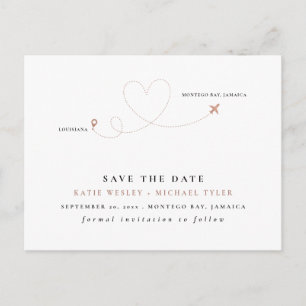 Rose Gold Hochzeit in Urlaubsort Save the Date Ankündigungspostkarte