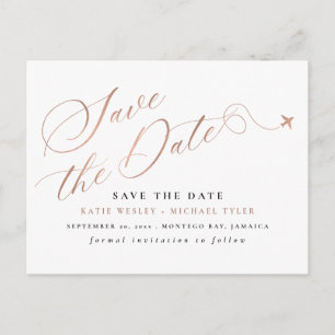 Rose Gold Hochzeit in Urlaubsort Save the Date Ankündigungspostkarte