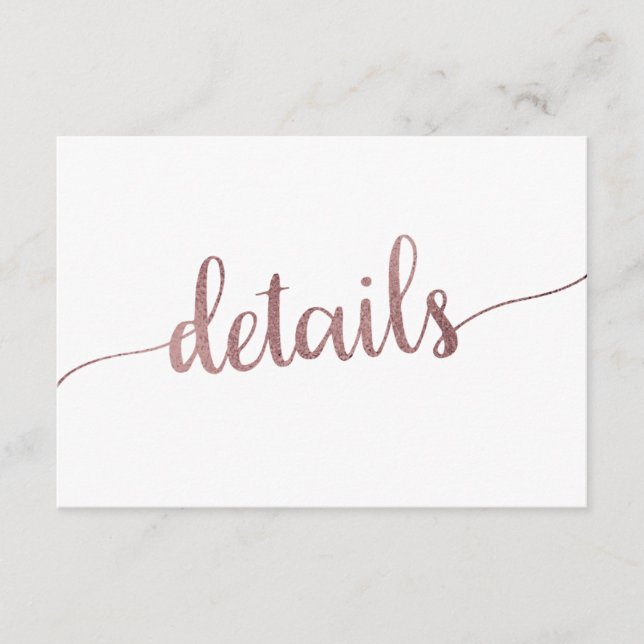 Rose Gold-Hochzeitdetails Beipackkarte Begleitkarte (Vorderseite)