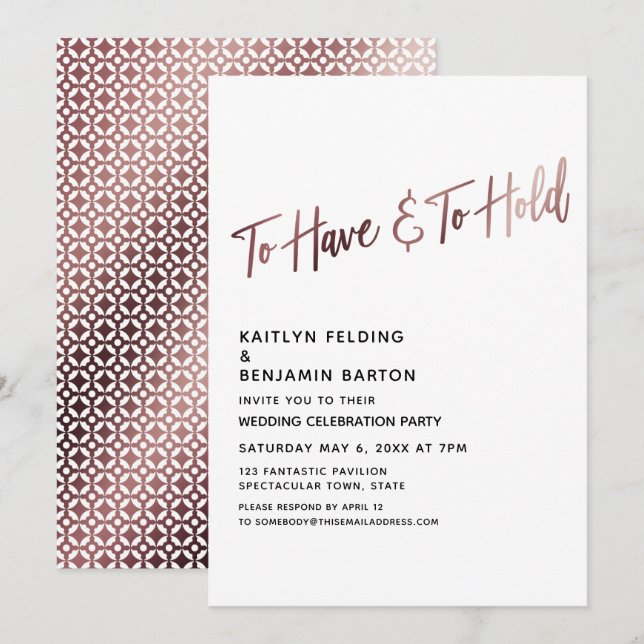 Rose Gold Hochzeitsempfang Einladung (Vorne/Hinten)